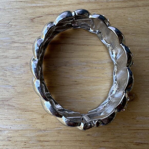 VTG Bangle Bracelet Rhinestone Hinge Gold Silver Tone Statement Classy Size 6 - Picture 8 of 10